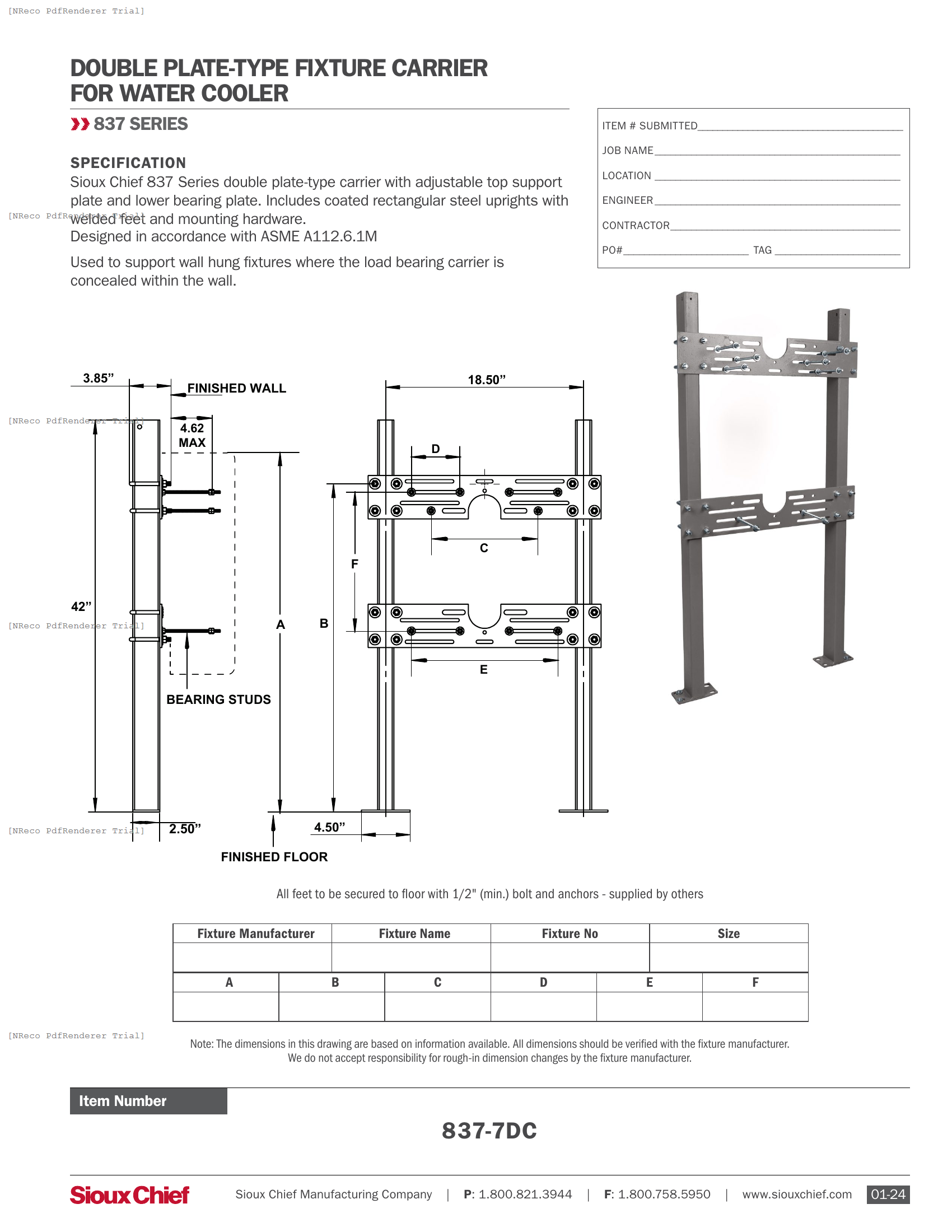 837 SERIES - DOUBLE PLATE-TYPE WTRCLR CARRIER - SPEC SHEET.PDF Specification Document